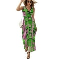 thumbnail image 2 of Plaid Pink & Green Womens Night Club Maxi Dress V Neck Sleeveless Bohemia Long Dresses, 2 of 9