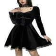 thumbnail image 1 of PENGXIANG Femmes Vintage une Ligne Robe de Velours Robe Gothique à Manches Courtes Fusée Velours Cocktail Robe Mini Noir L, 1 of 7