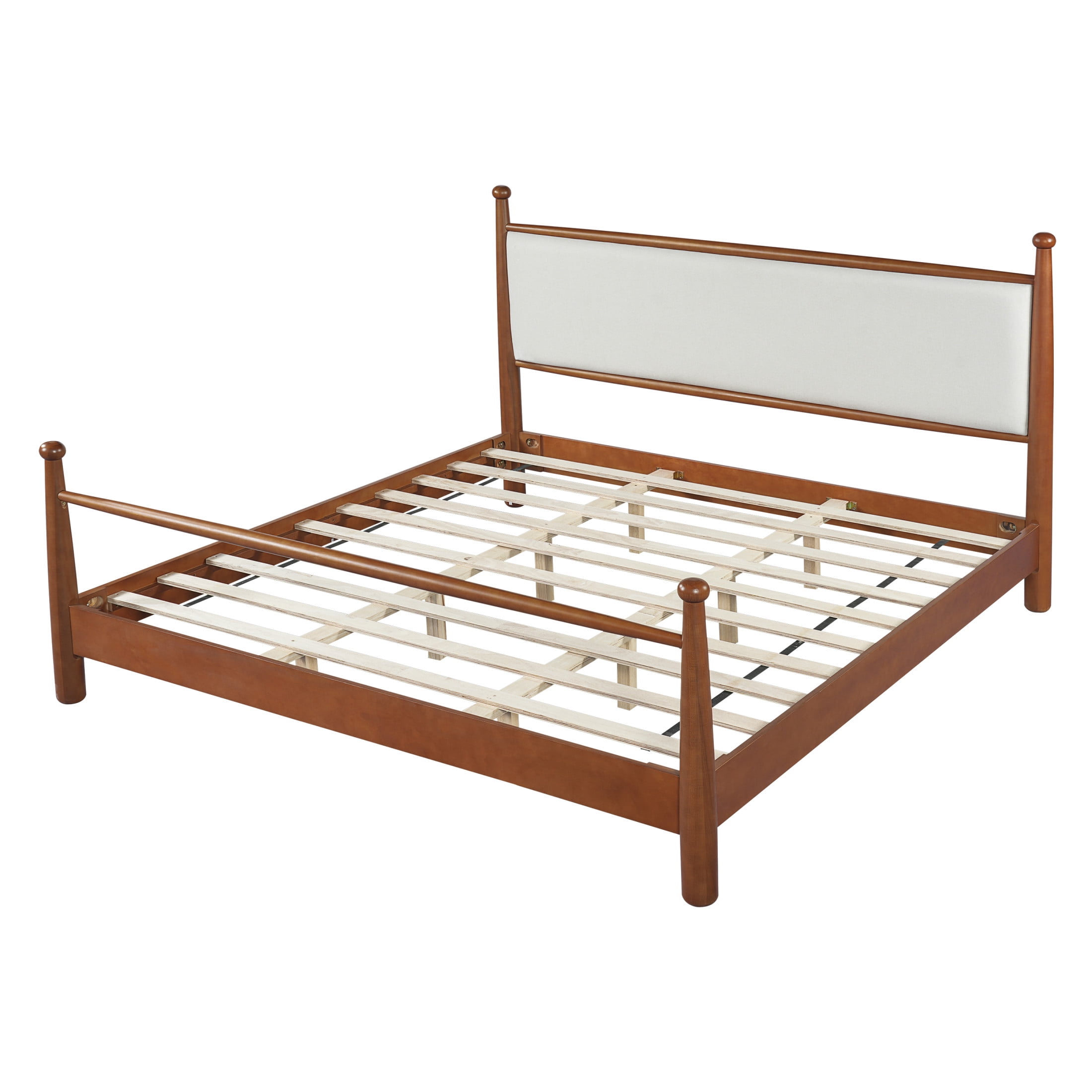 Christopher Knight Home King Size Traditional Bed Frame with Upholstered Headboard, Walnut+Beige