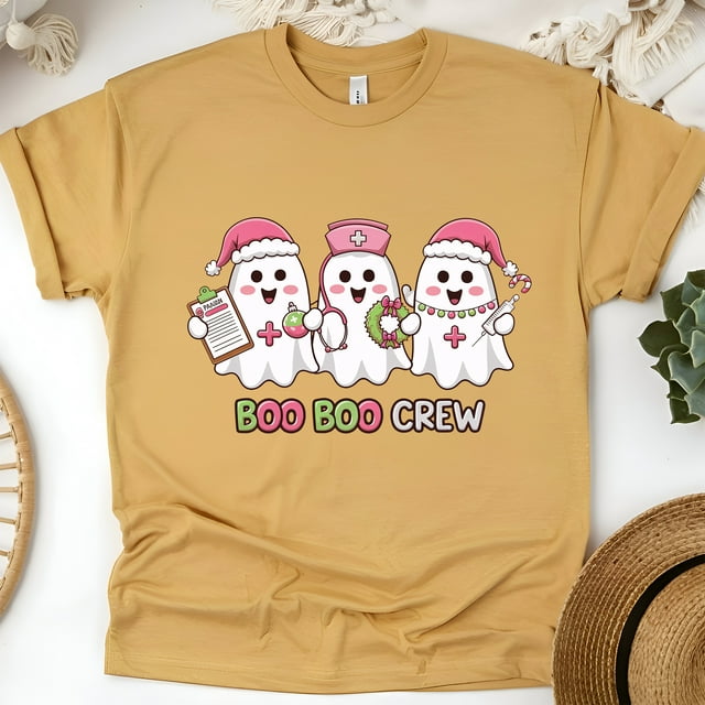 T-shirt d'Infirmière Boo Boo / Tee-Shirt Graphique de Noël avec Fantôme Mignon, Or, Taille 3TG