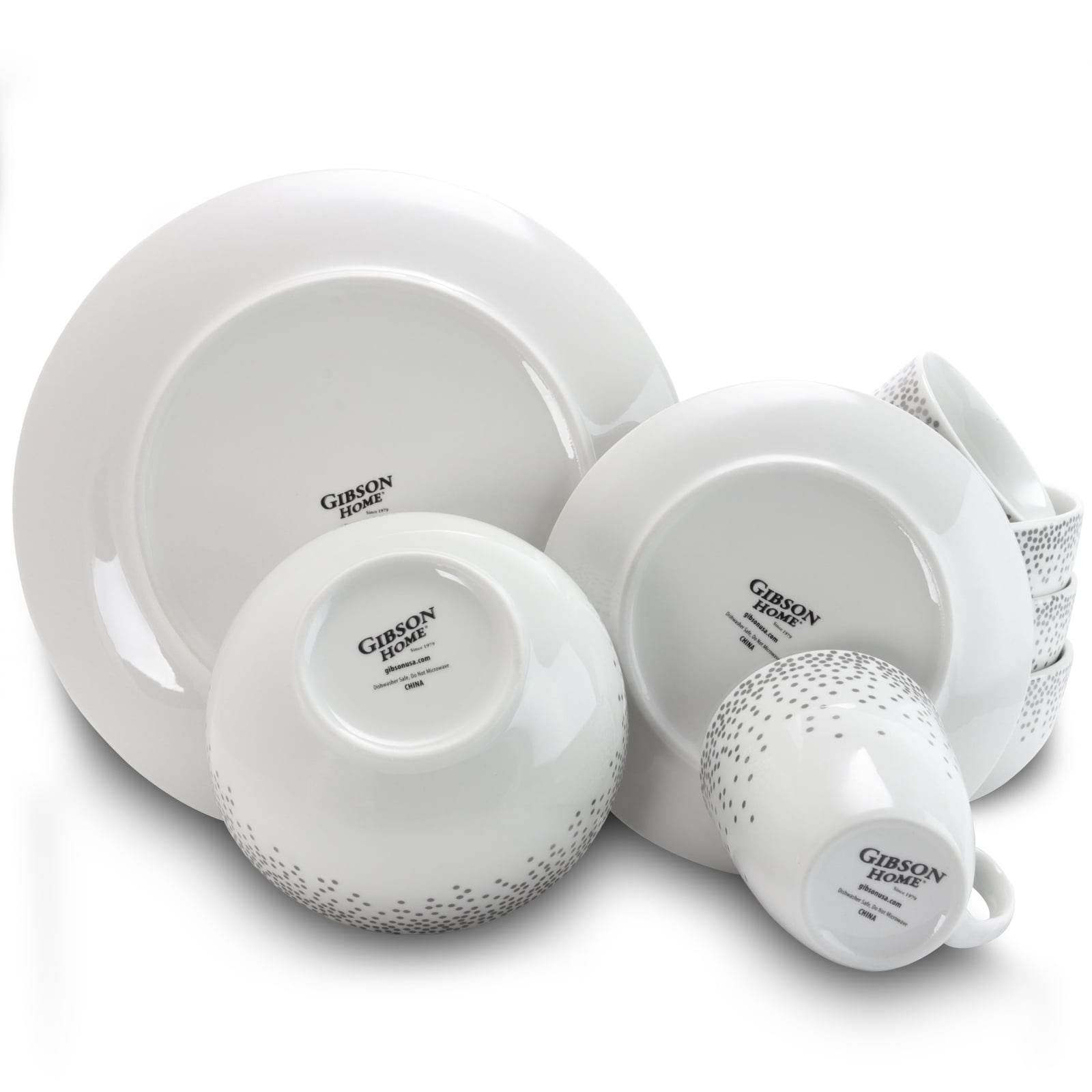 Gibson Platinum Dots 16 Piece Dinnerware Set