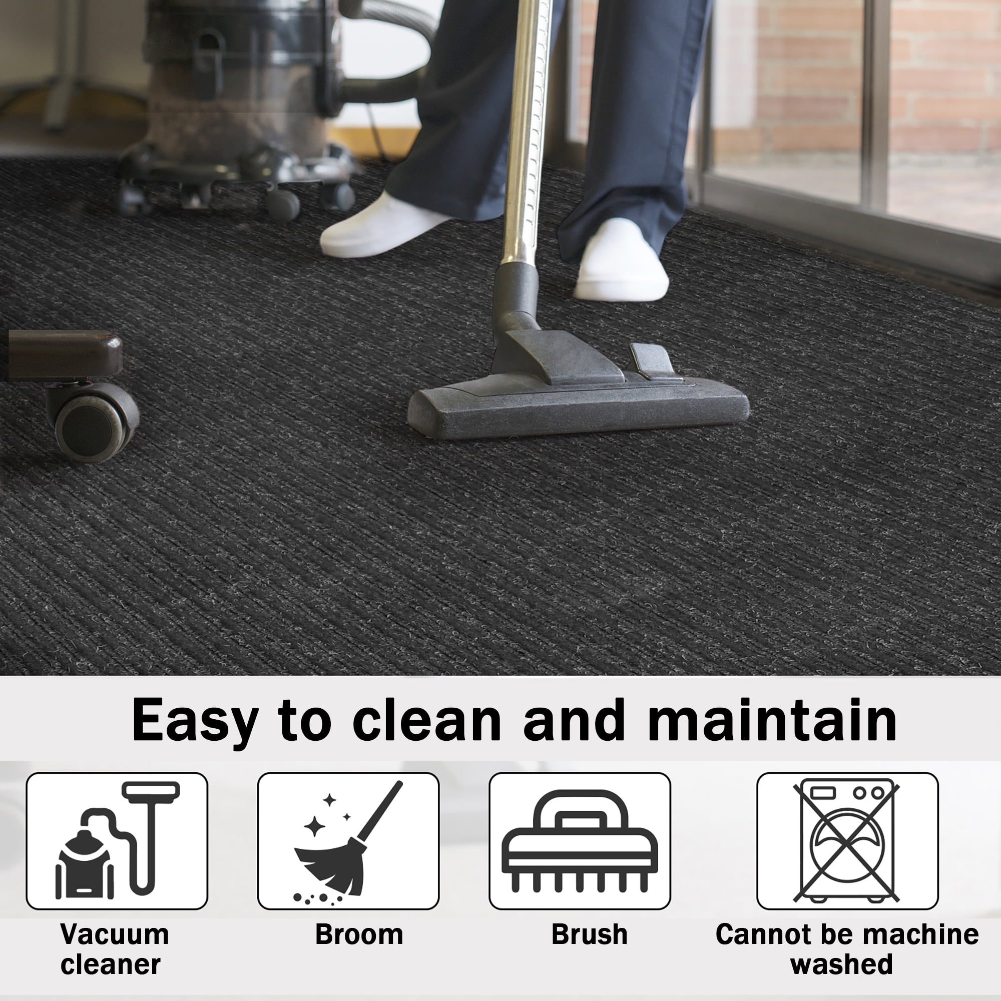 WANLISELL 3ft x 10ft Commercial Carpet Entrance Mat, Indoor Outdoor Non Slip Hallway Runner Rug for Heavy Traffic, Black with Rubber Backing