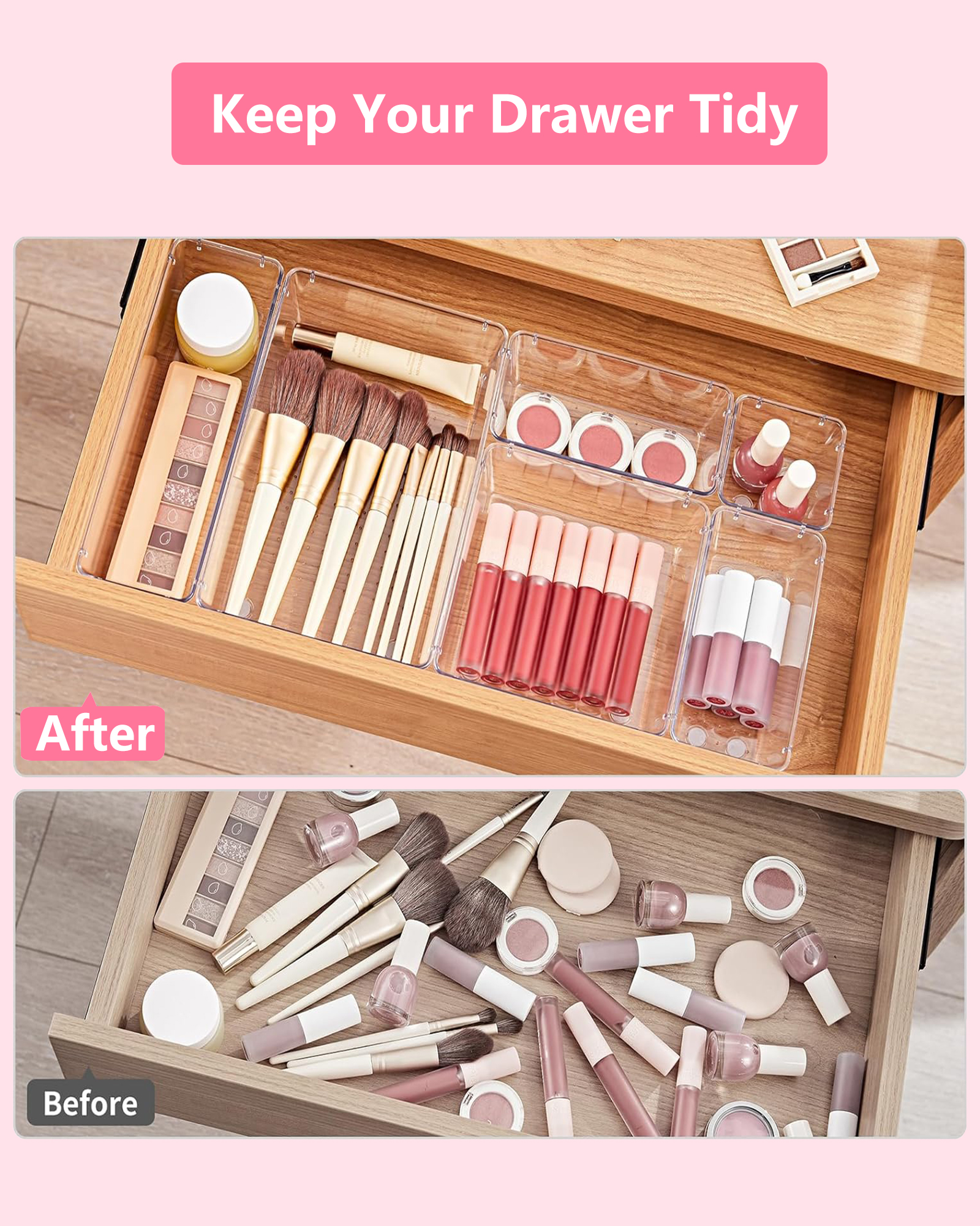 Asnews 13-Piece Plastic Drawer Organizer Set, Clear photo 3