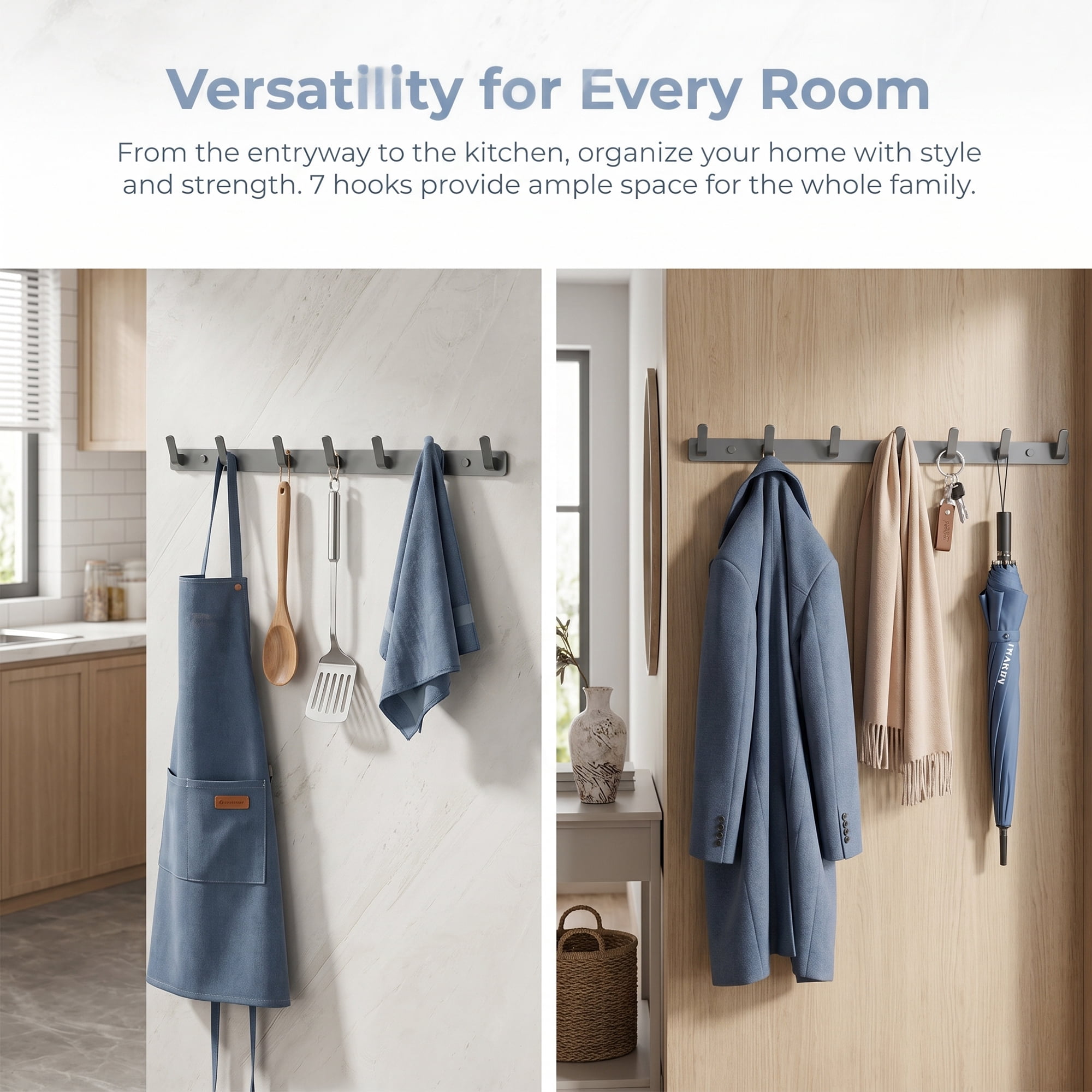 Unique Bargains Coat Rack Wall Mount for Entryway Bathroom Bedroom Gray 6 Hooks