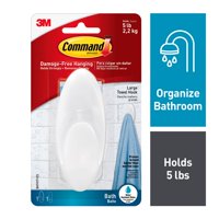 Command Towel Hook, Large, 1 Hook, Frosted, 1 Large Strip/Pack