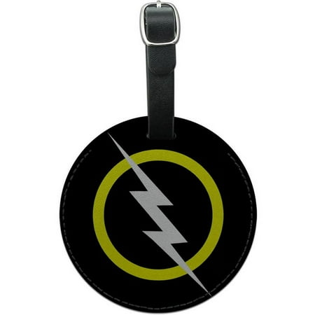 White Lightning Bolt Round Leather Luggage ID Tag Suitcase Carry-On