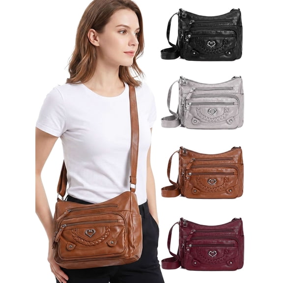 Deago Crossbody Bags for Women Pocketbook Soft PU Leather Ladies Purses and Handbags Multi Pocket Shoulder Bag with Adjustable Strap (Brown)