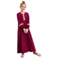 thumbnail image 2 of Jhaoyu Robe Abaya pour Filles Enfants, Col Rond, Manches Longues, Robe Maxi pour Fête à Thème Ramadan, Mascarade, Bourgogne 16, 2 of 7