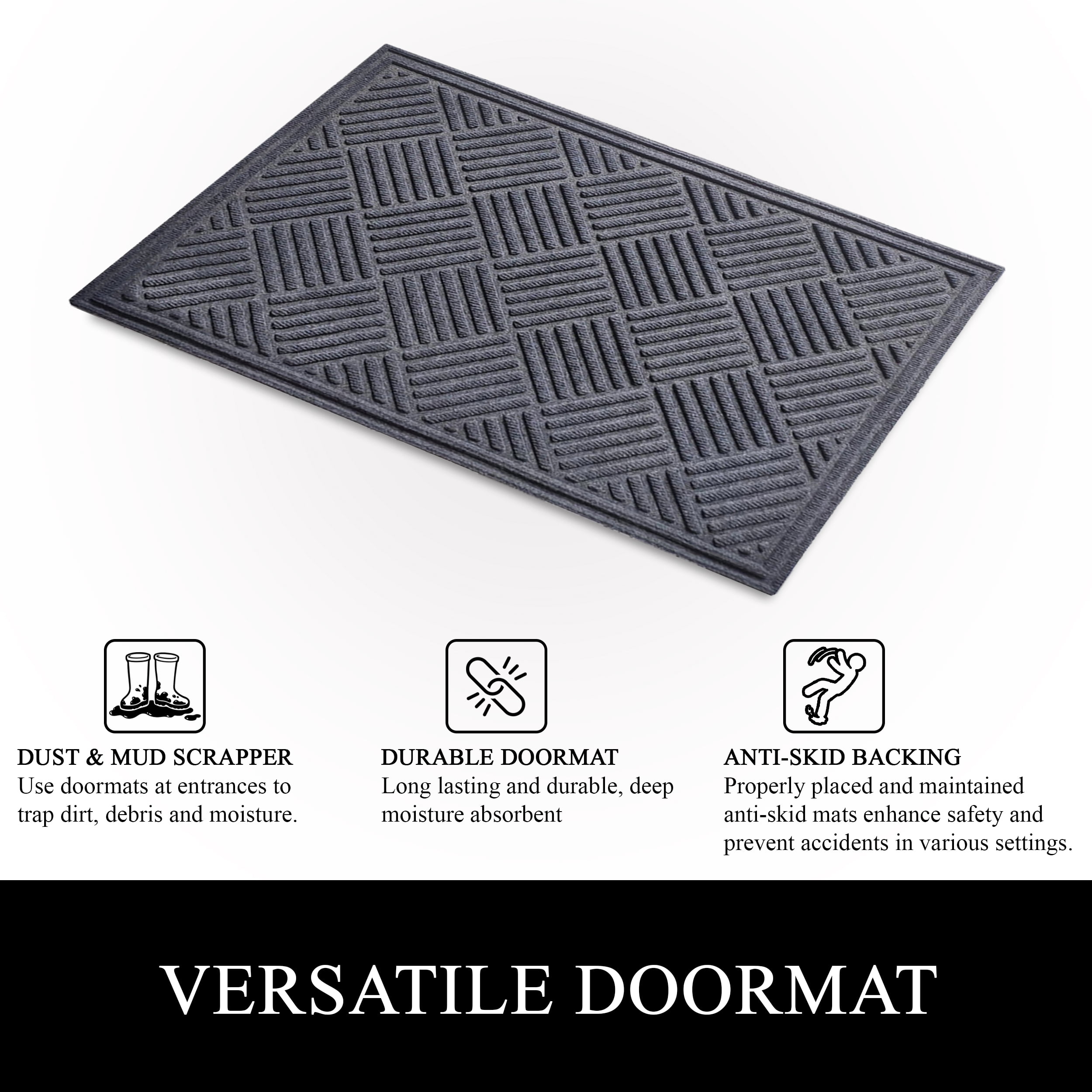 A1HC Indoor Outdoor Mat, Front and Back Entrance Welcome Mats, Large Front Door Patio Mats 24x36 Inches, Non-Slip Easy Clean Entrance Washable Large Size Doormats, Dark Grey