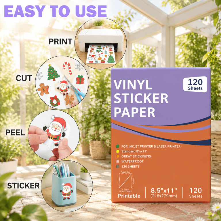 Clear Printable Vinyl Sticker Paper, 8.5x11 Inch, 120 Sheets for Inkjet