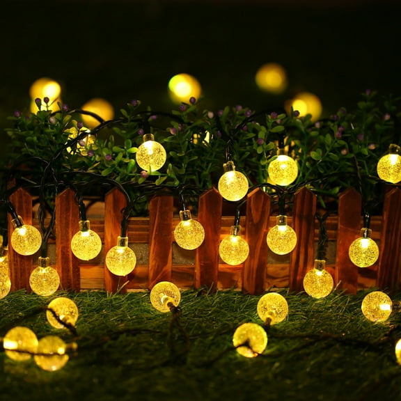 IMVE Solar Powered Bubble Ball String Lights, 32ft 60 LED,Warm White, 8 Modes for Patio, Garden, Bedroom