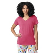 HUE Women's Pajama Soft Raspberry V-Neck Tee, Large