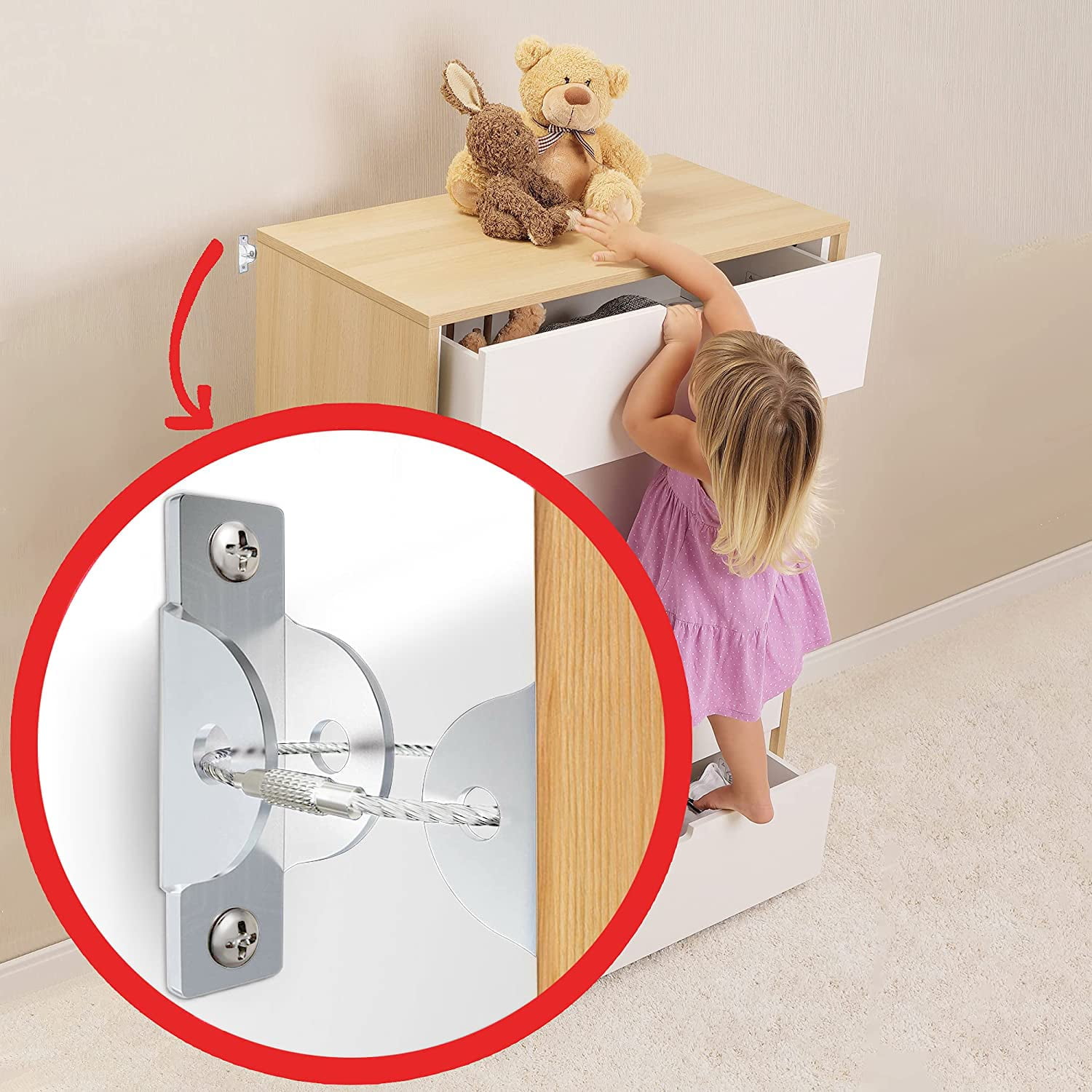 Furniture Wall Anchors for Baby Proofing, 6 Pack Furniture Straps Anti