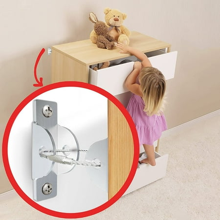Furniture Wall Anchors for Baby Proofing, 6 Pack Furniture Straps Anti Tip Bracket Furniture Safety Straps Dresser Anchors, Bearing 400lb