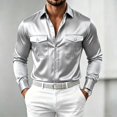 thumbnail image 2 of StSilkitty Men's Satin Shirts Long Sleeve Collared Button down Dress Shirt with Pockets Lightweight Business Casual Tops, 2 of 5