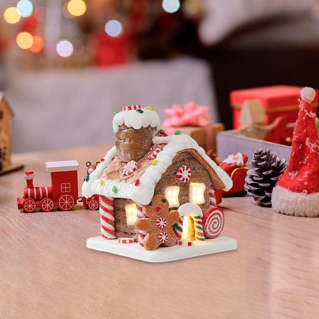 Figura colgante de casa navideña iluminada, decoración de de Navidad, decoración navideña de pan de jengibre para ventana, hotel, porche, Estilo C