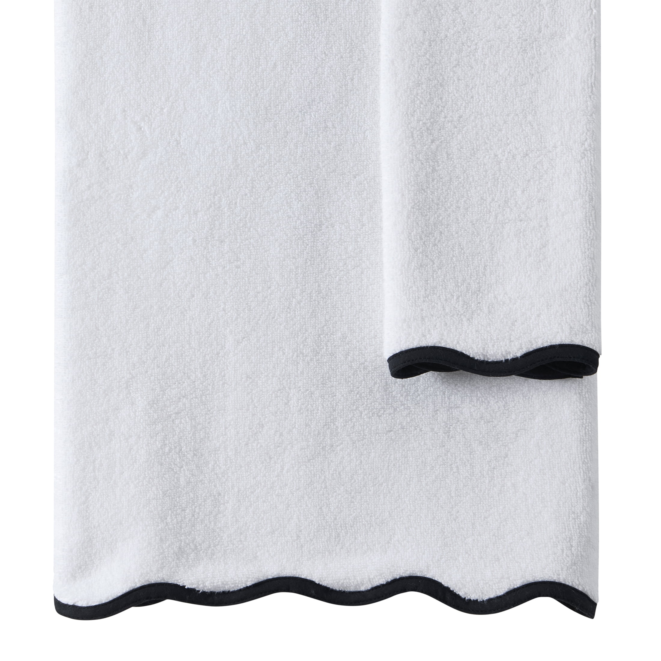 My Texas House Whitney Scallop Border Cotton Hand and Bath Towel Set, White/Black, 2 Count
