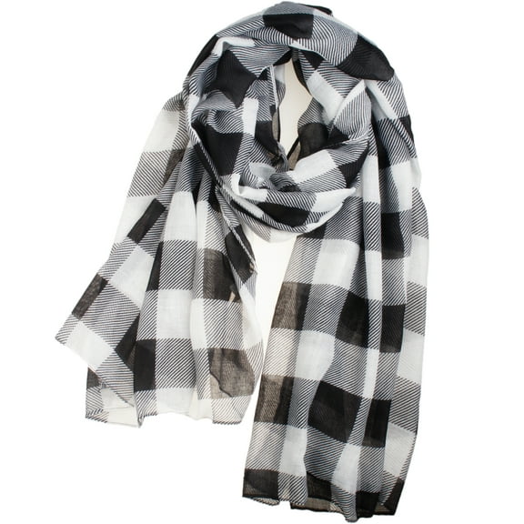 Soft Lightweight Sheer Fall Winter Christmas Blanket Scarf for Women, Cozy holiday Gift for Girls Teens Black White Buffalo Plaid Check