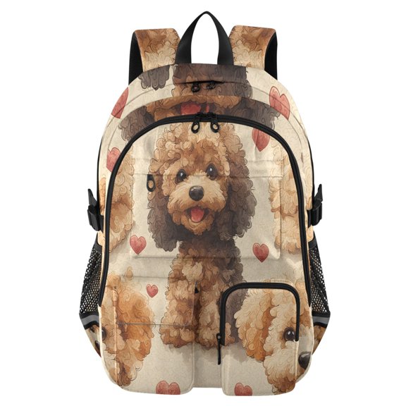 DIXRUYEE Poodle Heart Pattern Backpack for School 14”Laptop Compatible with Reflective Safety Strips