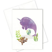Narwhal All Occasion Blank Note Card - Size 4.25" X 5.5" by Nerdy Words (1 Card)