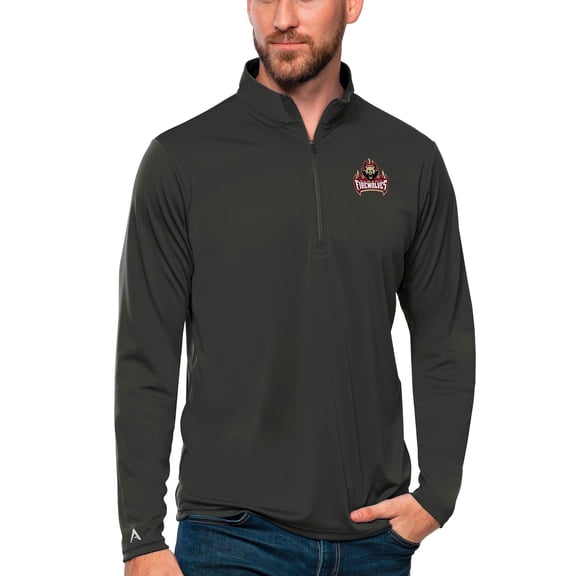 Men's Antigua Charcoal Albany FireWolves Tribute Quarter-Zip Pullover Top