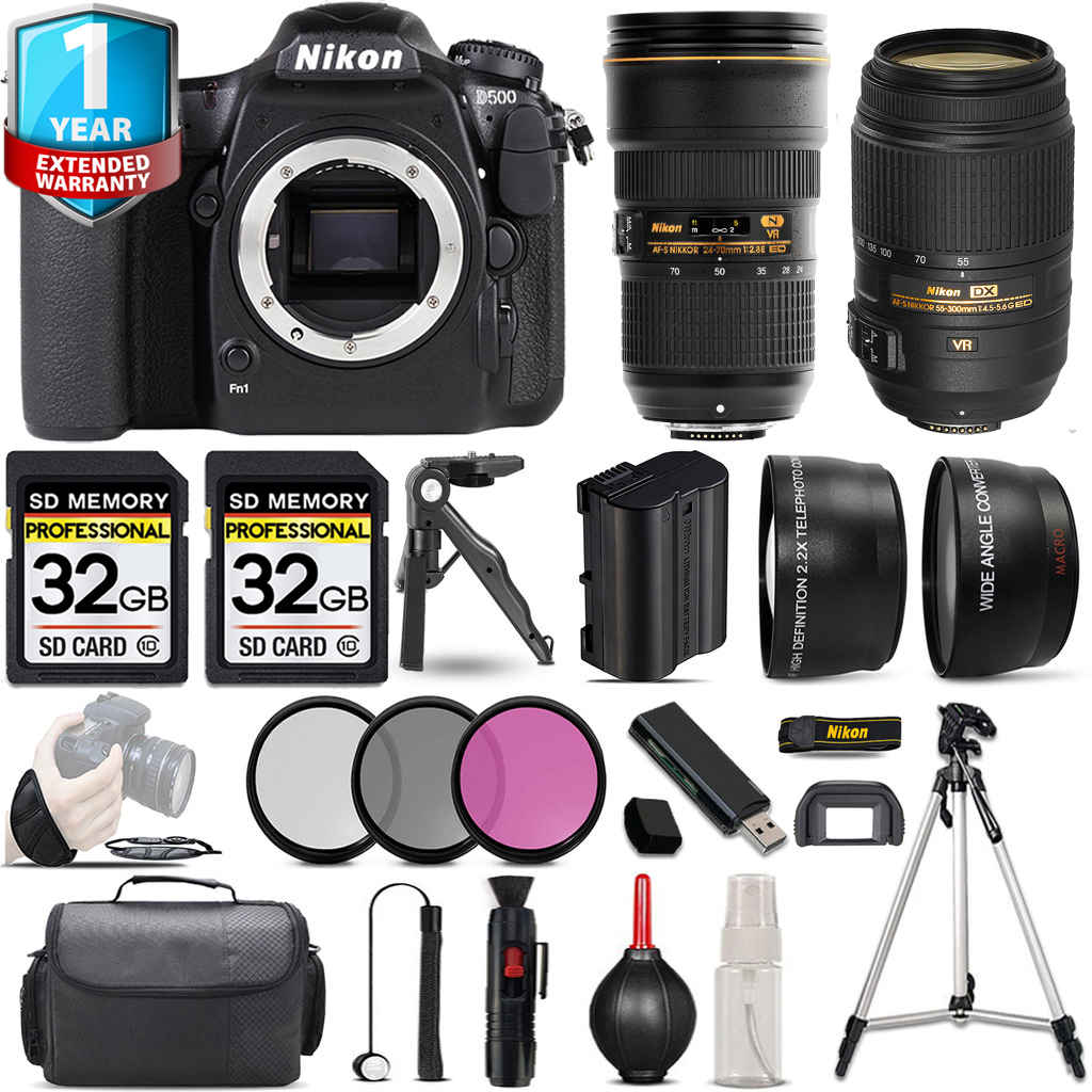 Nikon D500 DSLR Camera with 55-300mm f/4.5-5.6G ED VR Lens + 24