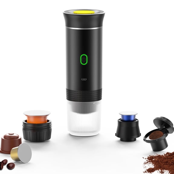Rimoody 3-in-1 Portable Coffee Machine Wireless Electric Self Heating Capsules Pods Espresso for Car Home Office Camping Travel Maker 3in1 (Black)