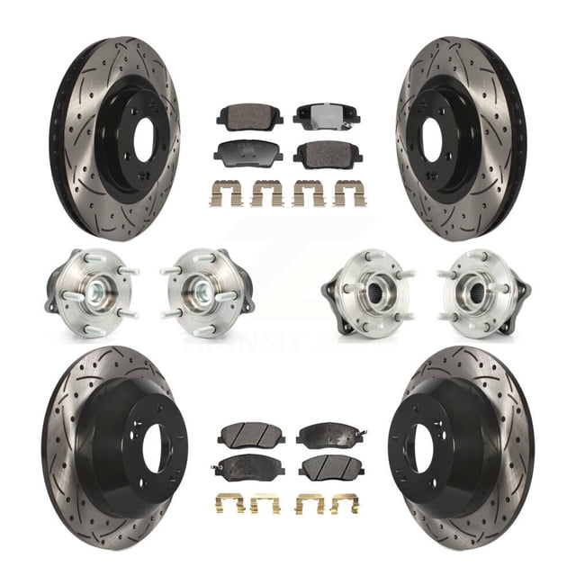 Transit Auto Front Rear Hub Bearings Assembly Coated Disc Brake Rotors and Ceramic Pads Kit (10Pc) for Car Hyundai Santa Fe XL FWD with 3.3L - Left Right Side (Driver Passenger) KBB-128803