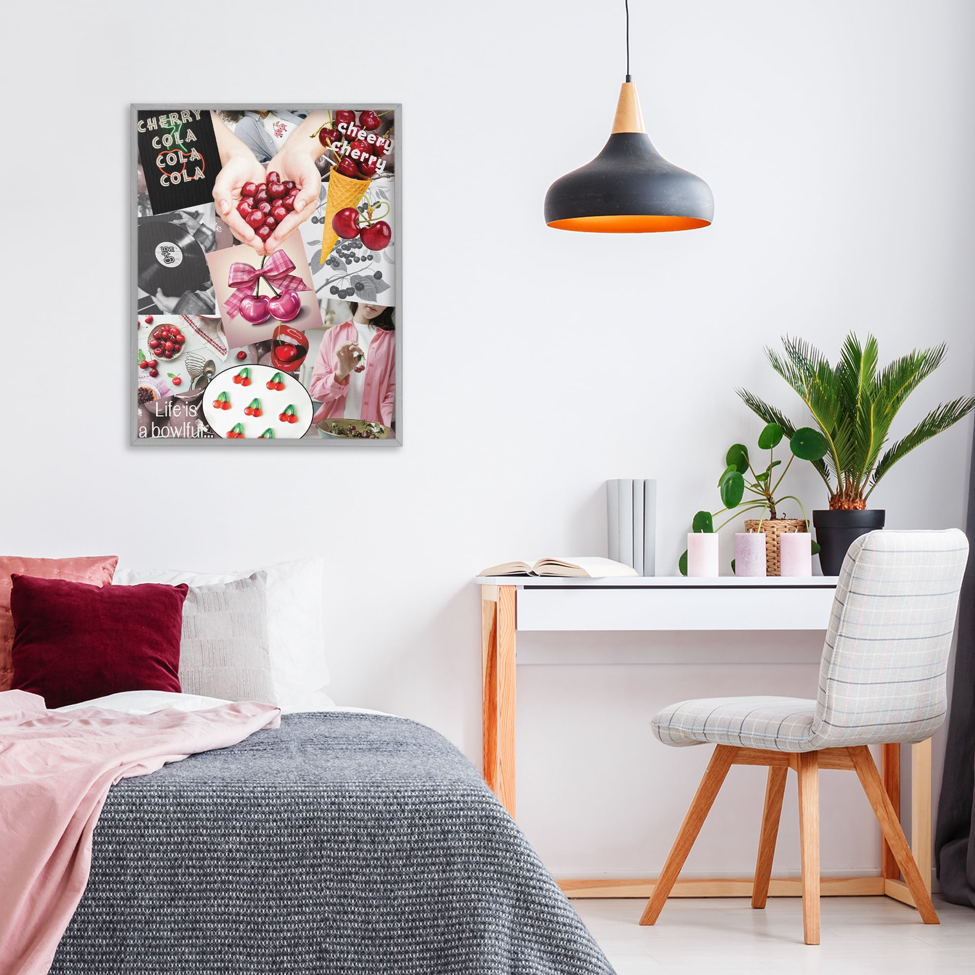 Stupell Industries Retro Cherry Mood Board Gray Framed Giclee Art, design by Grotto Studios