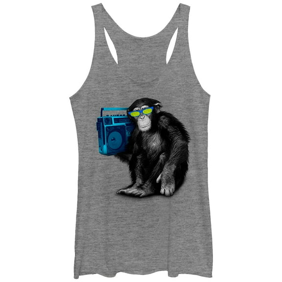 Women's Lost Gods Chimpanzee Boombox Racerback Tank Top Gray Heather Large