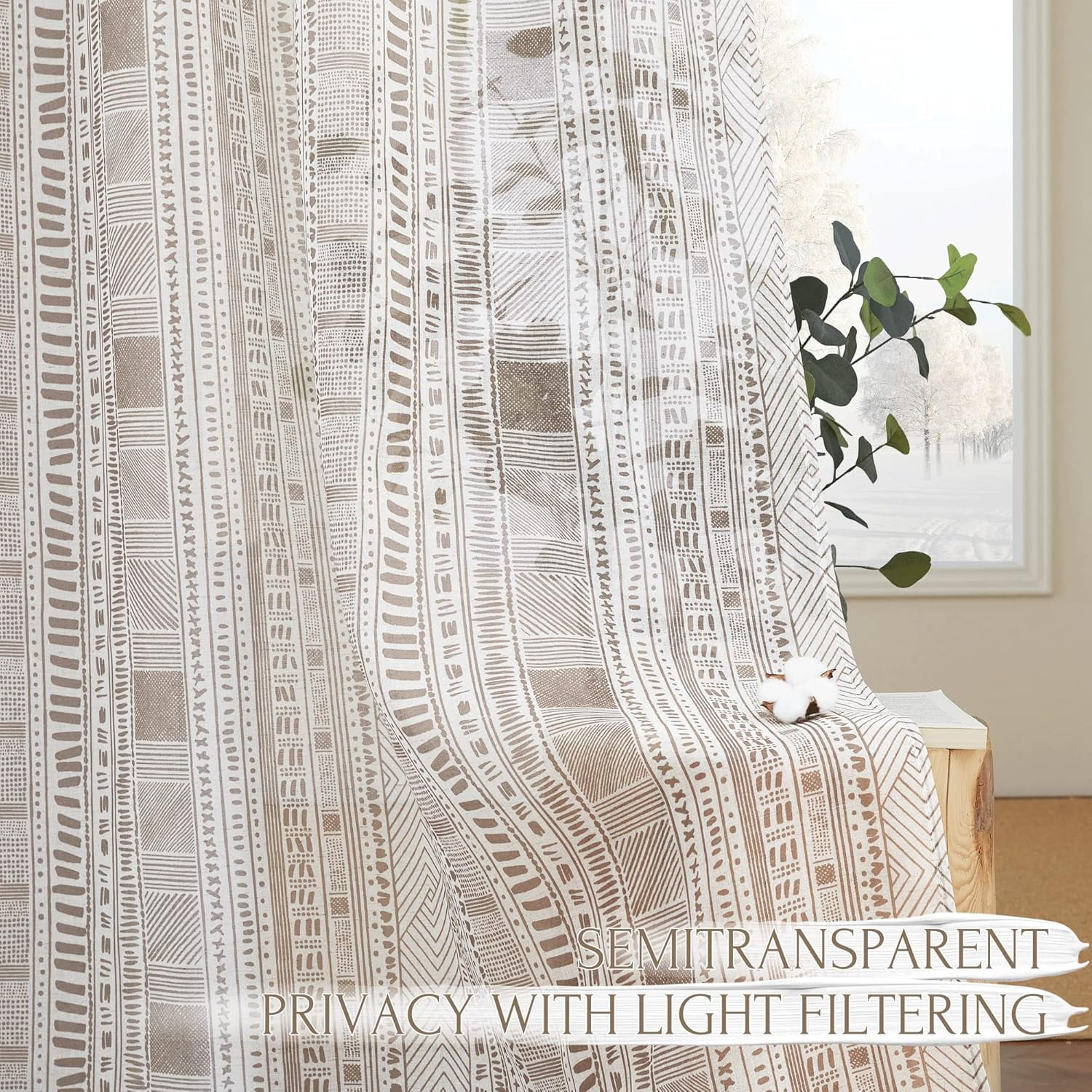 NICETOWN Linen Curtains for Dining Room, Boho Curtains Grommet Semi Sheer Linen Light Filtering with Privacy Protection Window Treatment for Bedroom, 50"x95", Taupe, 1 Pair
