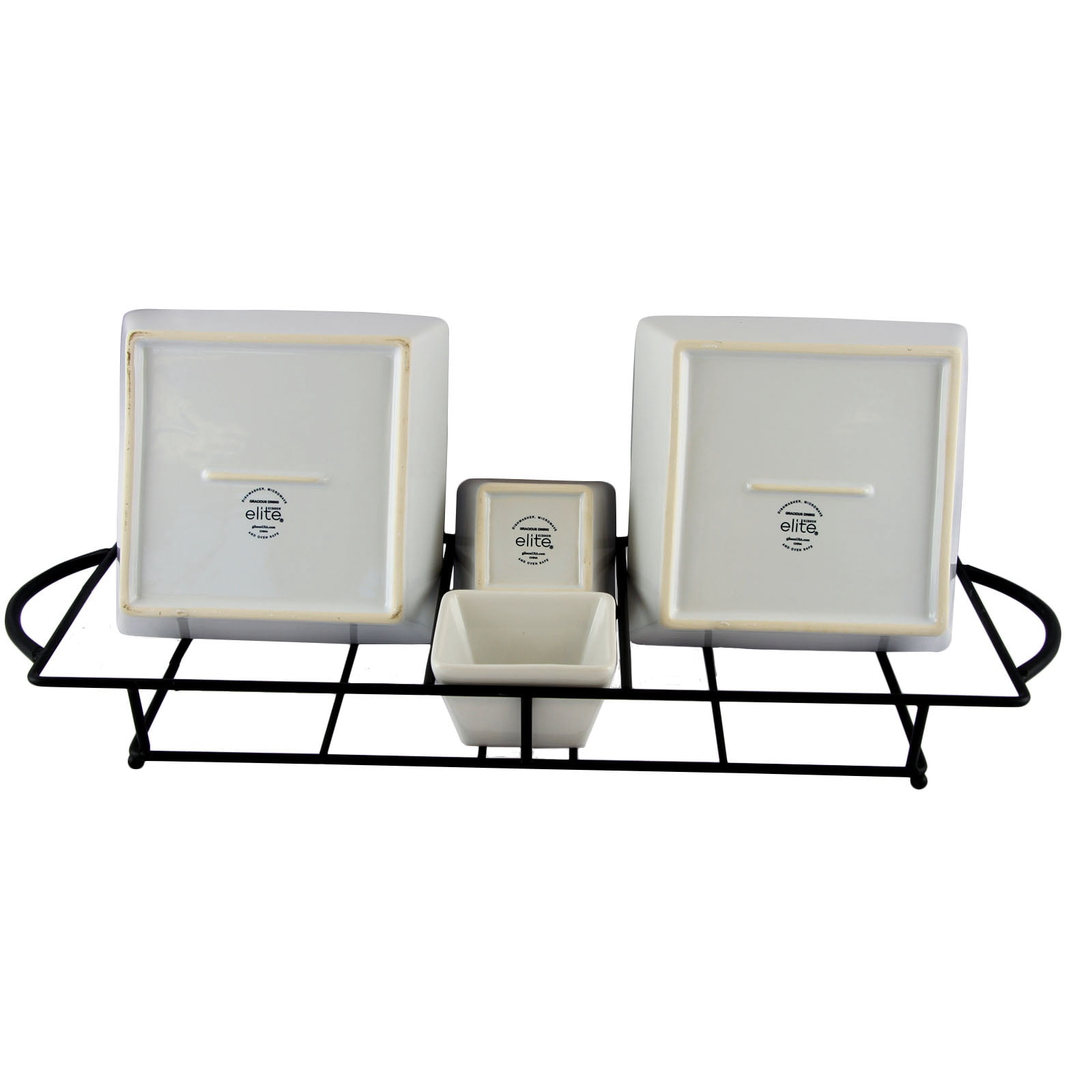 GB Gracious Dining 5 Piece Serving Set With Metal Rack in White Porcelain