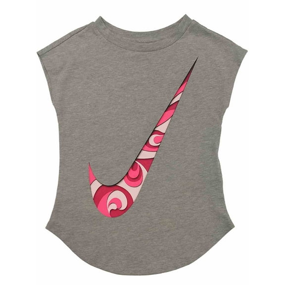 Nike Girls Heather Gray & Pink Swirl Swoosh Athletic T-Shirt Tee Shirt Grey 5