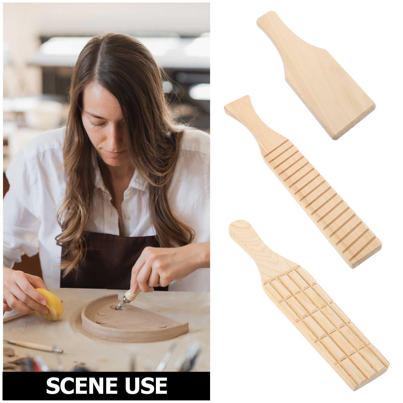 LOLIPPYY 3Pcs Clay Modeling Board Wood Paddle Portable Lightweight for Ceramic Sculpture