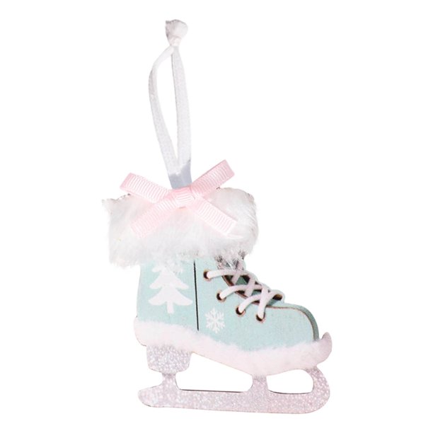pstuiky Adornos navideños de patines de terciopelo con lazo de madera para el árbol