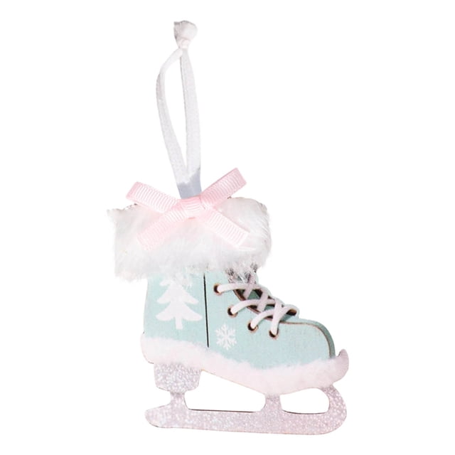 Adornos Navideños de Patines con Lazo de Madera y Terciopelo para El Árbol | Decoración Navideña con Base de Madera y Cinta de Terciopelo | Tema de Patines para El Árbol de Navidad | Fácil de Colgar