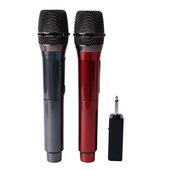 Microphone Sans Fil Double, Son Clair Rouge et Gris Dynamique, Système de Micro Sans Fil à Longue Portée pour Chanter