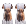 thumbnail image 3 of Bixox Robe d'Été à Manches Courtes pour Femmes Robe Ample Longueur Genou avec Poches-Vache, 3 of 7