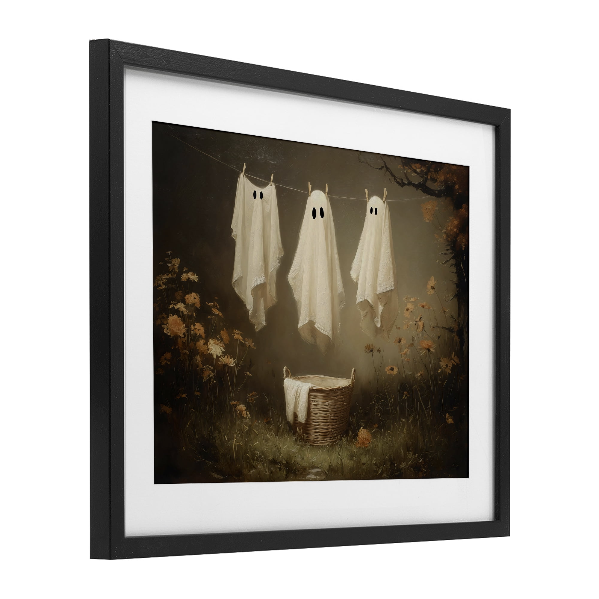 Three Laundry Ghosts Hanging Black Framed Print Under Glass, design by Arlington Prints