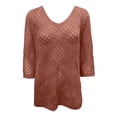 thumbnail image 4 of Plus Size Women's Openwork Knit Sweater Top, V-Neck Batwing Sleeve Loose Crochet Blouse, Casual Lightweight Summer Cover-Up, 8 Colors, Sizes S-5XL, 4 of 5
