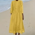 thumbnail image 5 of purcolt Womens Pleated Midi Dress Cotton Linen Button Down Long Sleeve Shirt Dress Summer Beach Casual Flowy Long Dresses, 5 of 9