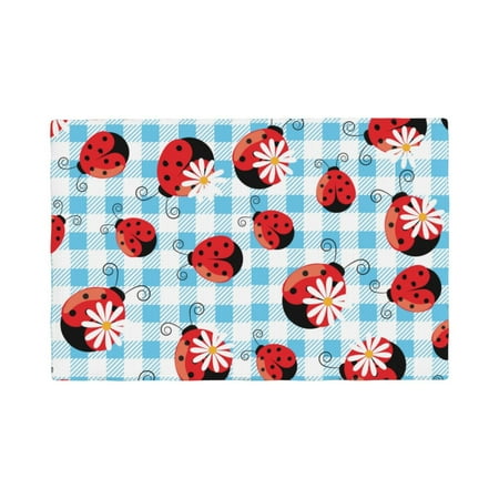 

Placemats Set of 6 Flowers and Lady Bugs Place mats for Dining Table Indoor/Outdoor Cute Heat Resistant Washable Table Mats(18 x 12 )