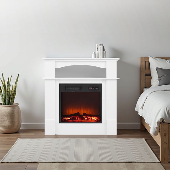 33"Freestanding Fireplaces,1500W 5120BTU Fake Electric Fireplace Stove Heater with Mantel,Overheating Protection,Adjustable Flames,Timer,Remote,for Living Room,Bedroom,White