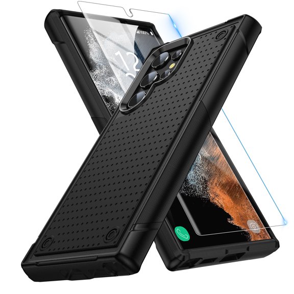 Dteck Screen Protector Case for Samsung Galaxy S24 Ultra,Shockproof Heavy Duty Dual Layer Protective Hard PC Textured Back & Soft Bumper Cell Phone Cover,Black