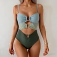 thumbnail image 2 of Womens Cutout One Piece Swimsuit with Color Block Ring Linked Monokini Bathing Suit for Beach Vacation Army Green XL(XL), 2 of 6