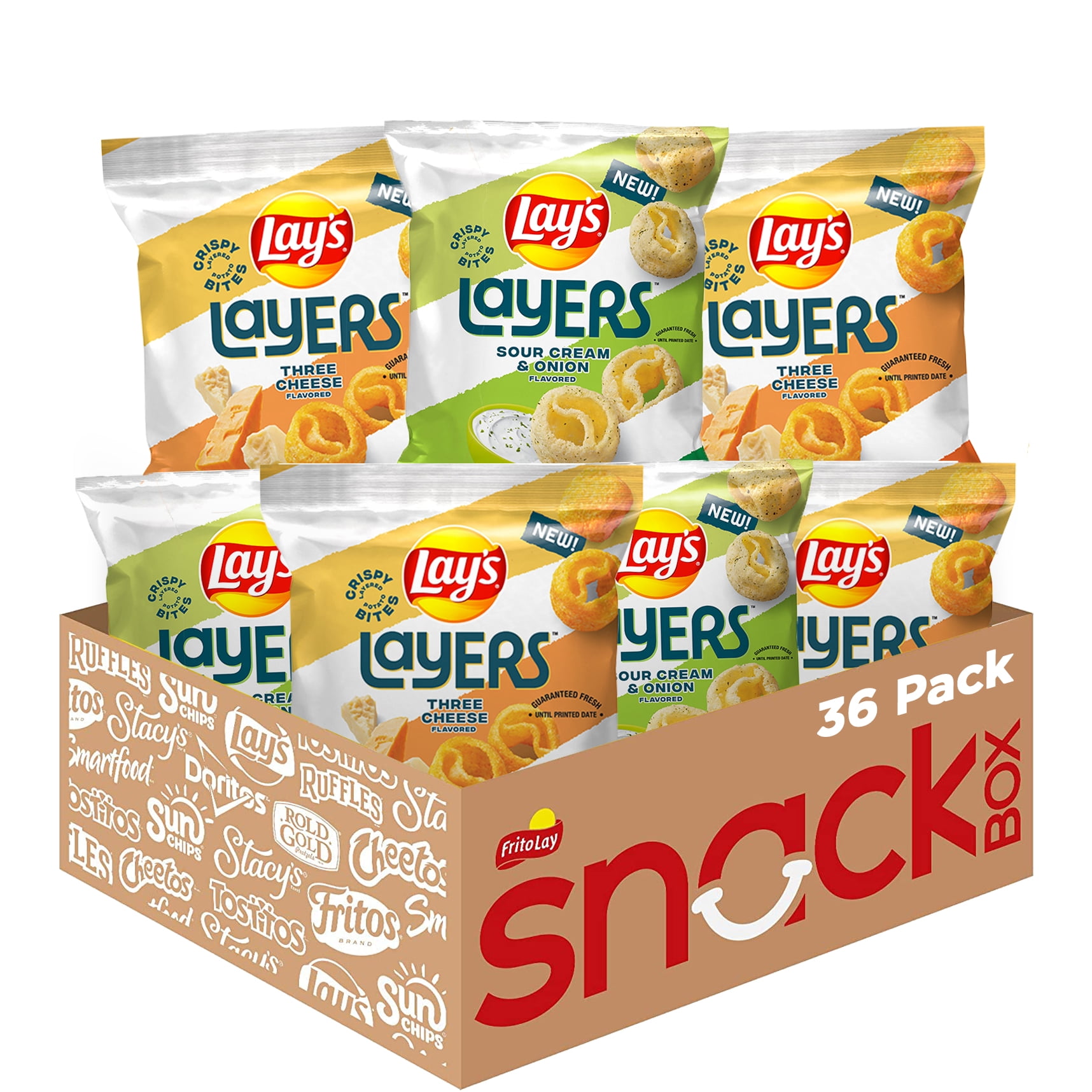 Lay's Layer's Crispy Bite Sized Potato Snacks, 2 Flavor Variety Pack, 0.5oz Bags (36 Pack)