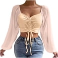 thumbnail image 2 of TASICA Women's Crop Tops V Neck Mesh Front Ruched Blouses Long Sleeve Solid Color Drawstring Tops Soft Lightweightss Cool Blouses 2026 Trendys Clothe, 2 of 9