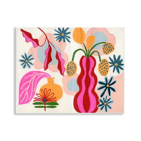 Stupell Industries Eclectic Mod Flower Vases Floral Painting Unframed Art Print Wall Art, 14 x 11