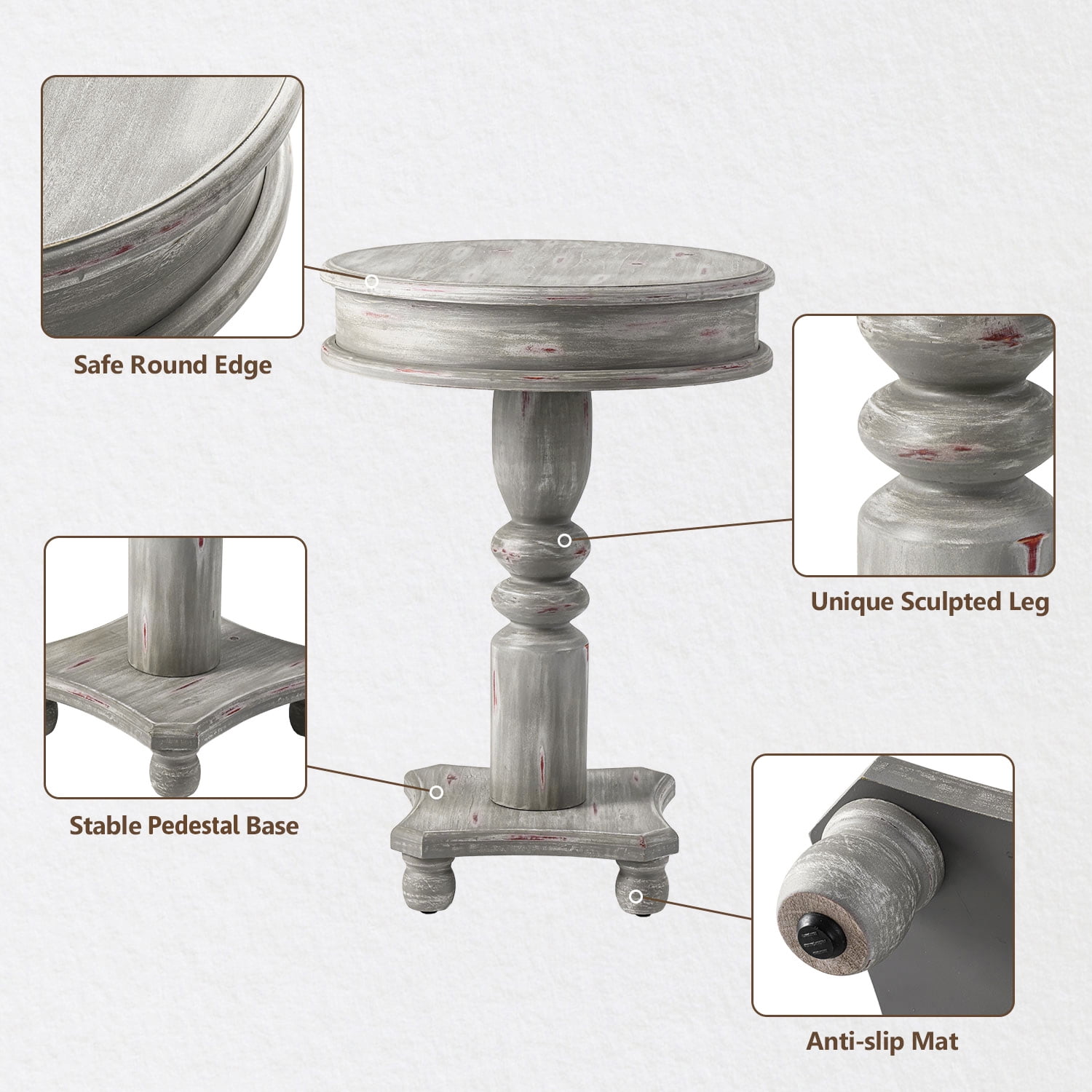 Round Farmhouse Dining Table: Whitewash Top, Distressed White Base