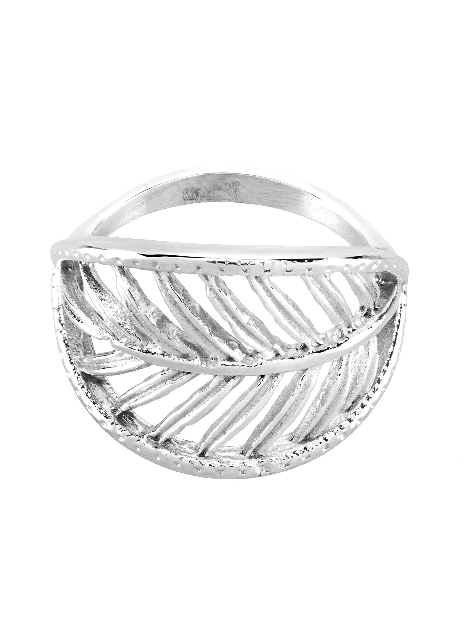 Coastal Jewelry Open Leaf Polished Stainless Steel Ring (16mm)